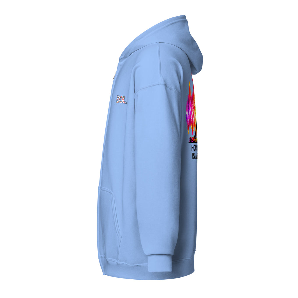 DJ Leslieson “House Music Is A Feeling” unisex zip hoodie in Carolina Blue, left side view