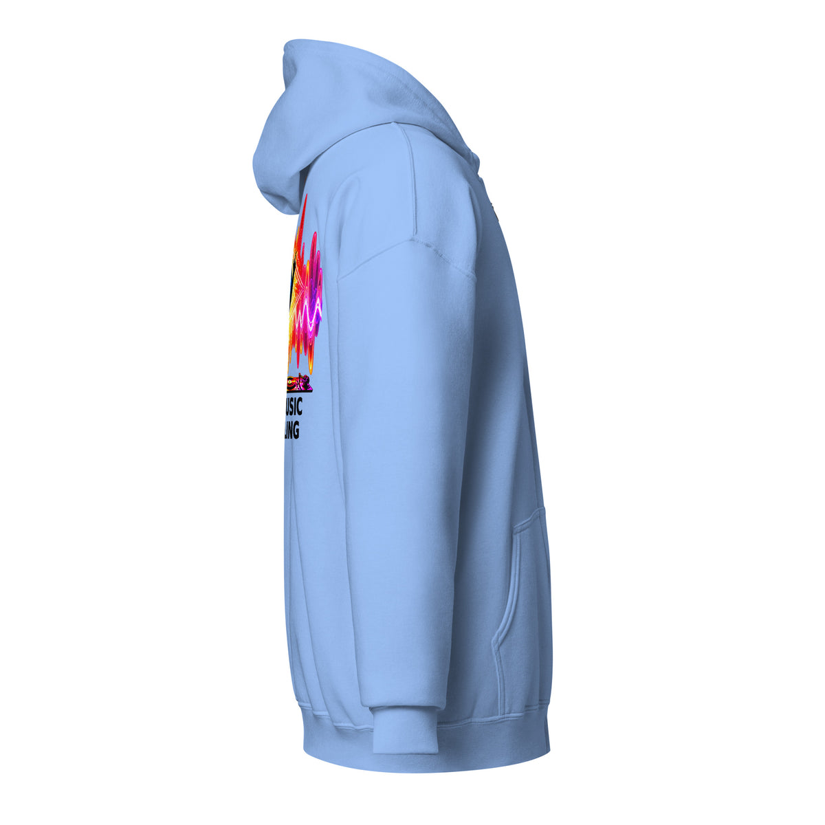 DJ Leslieson “House Music Is A Feeling” unisex zip hoodie in Carolina Blue, right side view