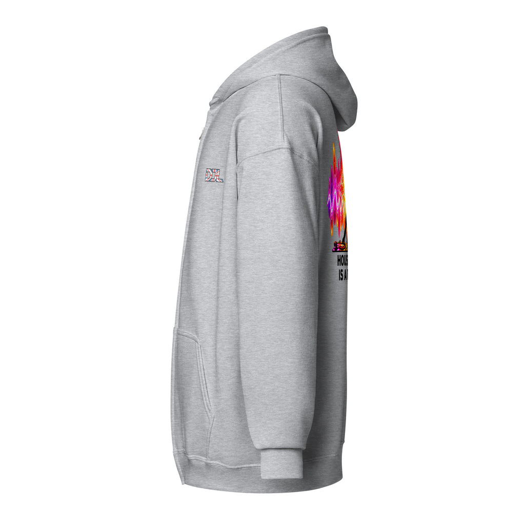 DJ Leslieson “House Music Is A Feeling” unisex zip hoodie in Sport Grey, left side view