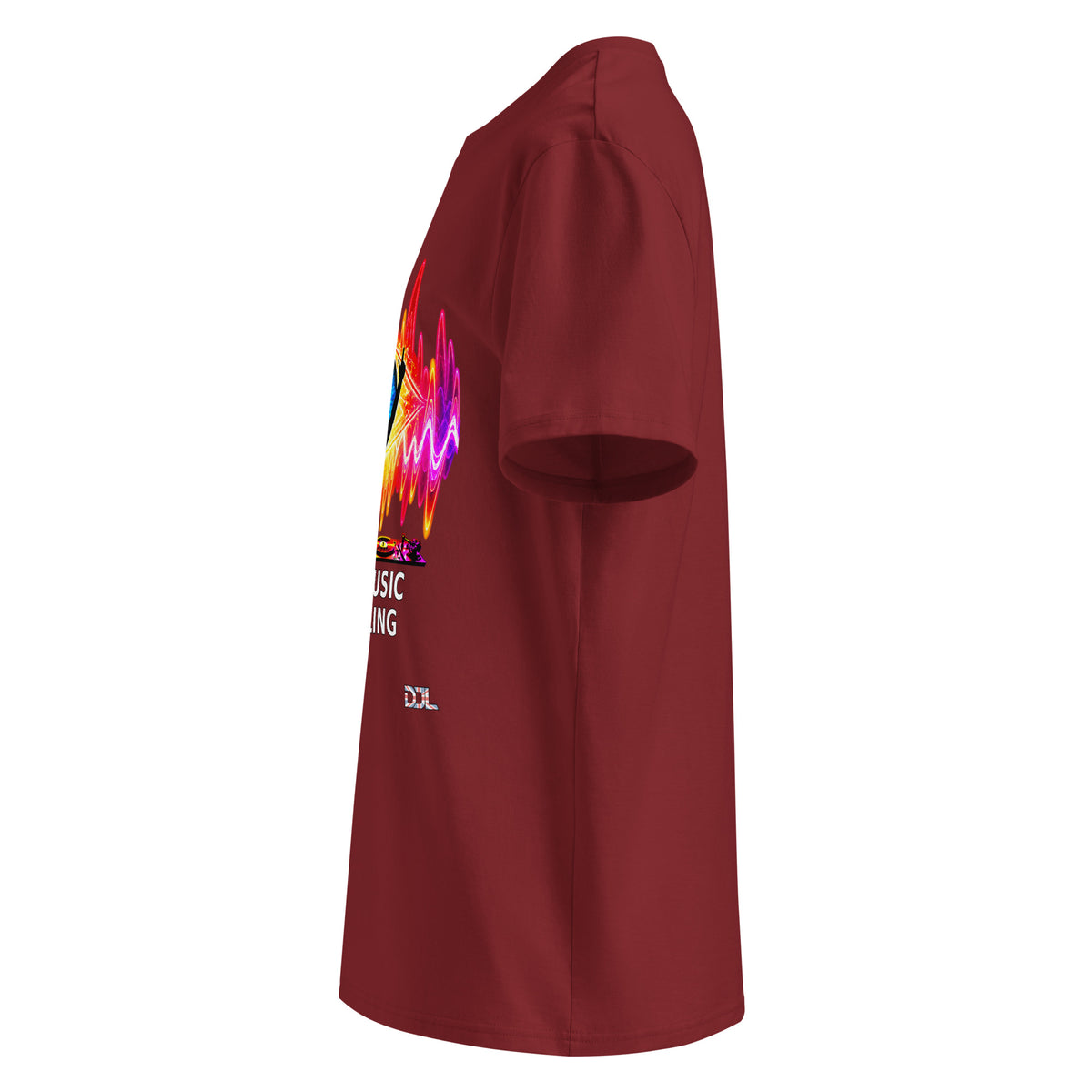 DJ Leslieson “House Music Is A Feeling” unisex organic t-shirt in Burgundy, left side view