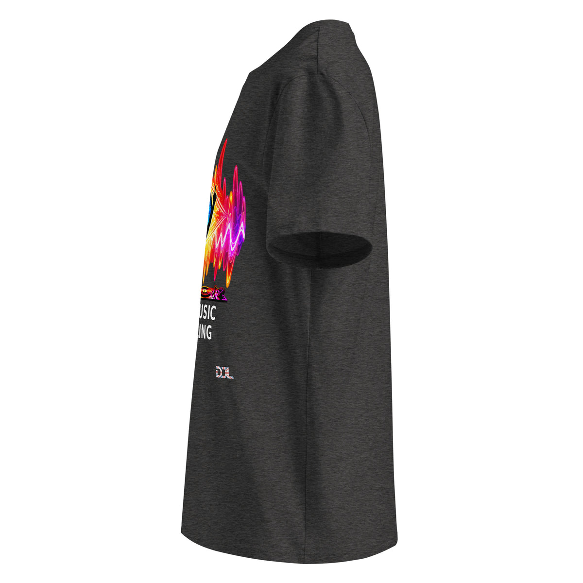 DJ Leslieson “House Music Is A Feeling” unisex organic t-shirt in Dark Heather Grey, left side view
