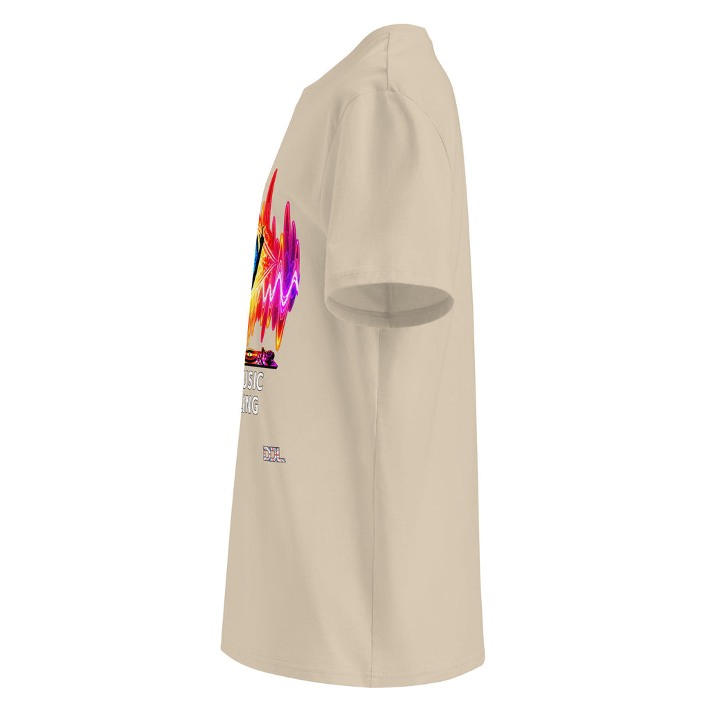 DJ Leslieson “House Music Is A Feeling” unisex organic t-shirt in Desert Dust, left side view