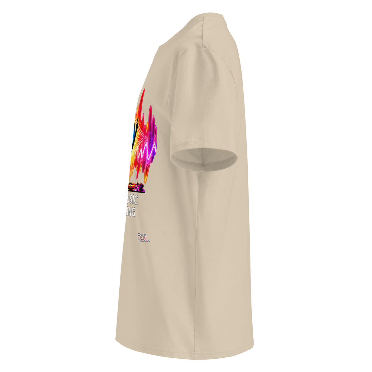 DJ Leslieson “House Music Is A Feeling” unisex organic t-shirt in Desert Dust, left side view