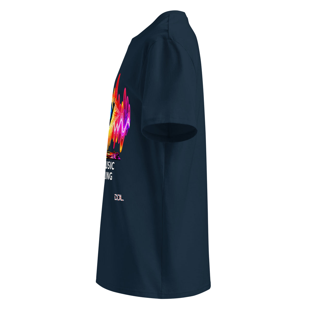 DJ Leslieson “House Music Is A Feeling” unisex organic t-shirt in French Navy, left side view