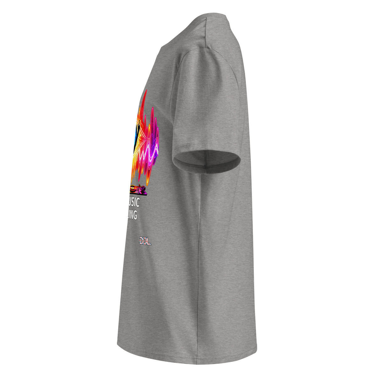 DJ Leslieson “House Music Is A Feeling” unisex organic t-shirt in Heather Grey, left side view