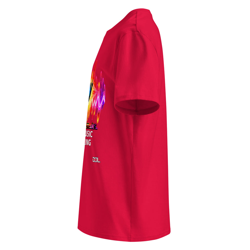 DJ Leslieson “House Music Is A Feeling” unisex organic t-shirt in Red, left side view